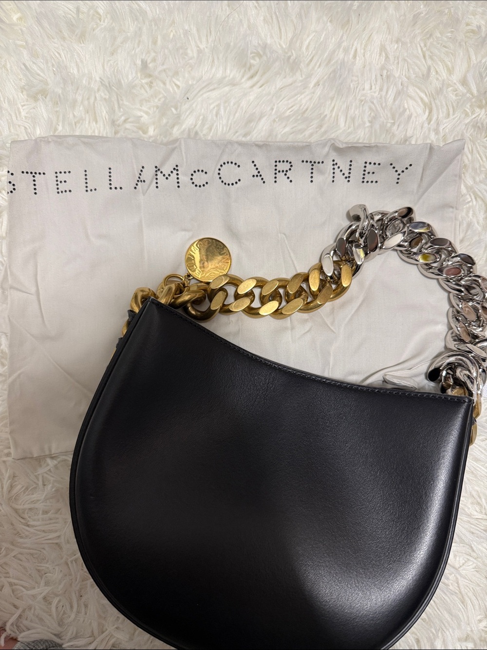 Stella McCartney Black Crescent Shoulder Bag with Mixed-Metal Chain